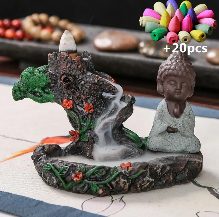 Из смолы, каменистый пейзаж Будда курильница для благовоний горелка водопад ладан держатель домашний декор медитация подарок+ 20 шт Бесплатные конусы - Цвет: Green B