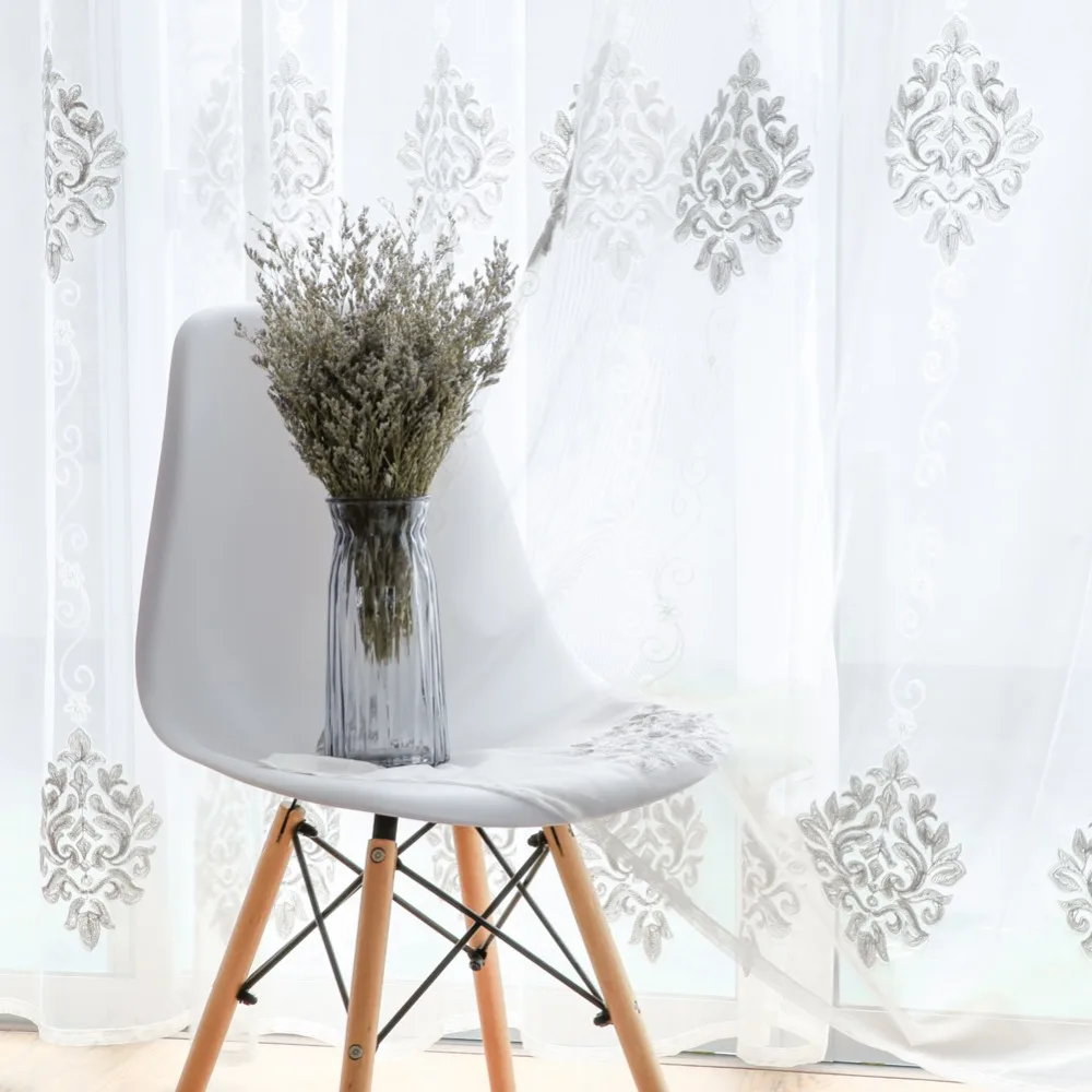 

Luxury Embroidered Sheer Curtains Window Sheer Voile Tulle Drapes For Living Room Bedroom European Lace Sheer Curtain Home Decor