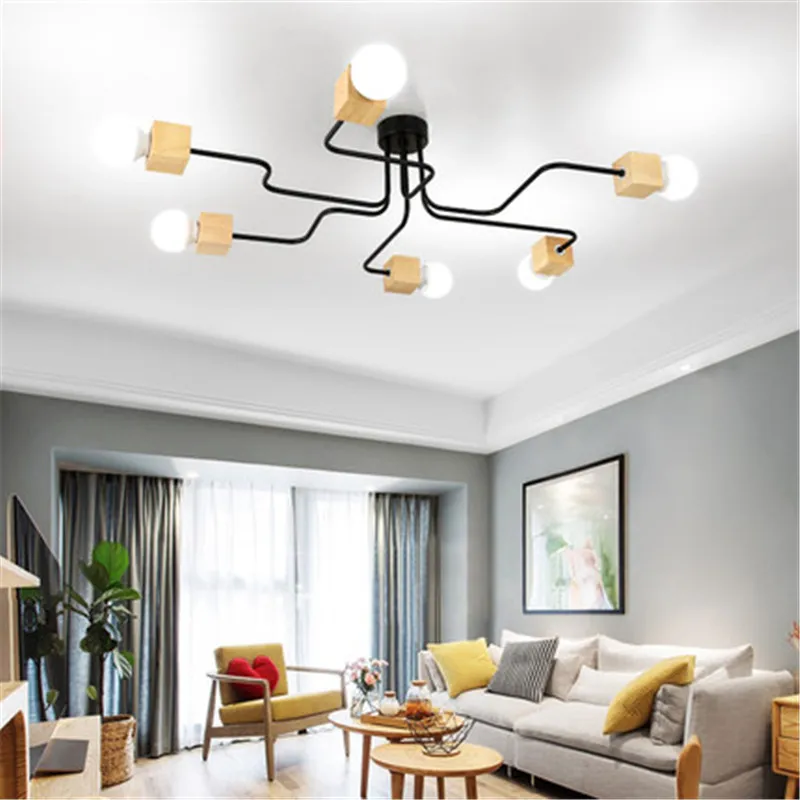 

Modern Nordic wood chandelier 4 6 8 head wooden hunging bedroom lamp for home living room bedroom decoration 110v 220v E27