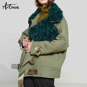 Куртка Artsnie Женская с воротником из искусственного меха, повседневная Толстая теплая парка с карманами, 2018 хлопок, верхняя одежда на осень-зиму
