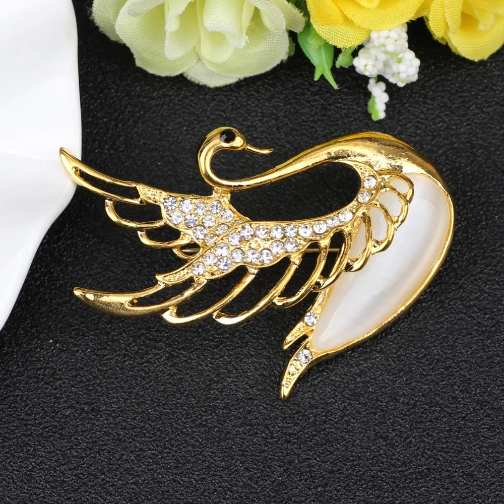 WEVENI Rhinestone Alloy Swan Brooch For Women Brooches Pin Collar Scarf Decoration New Fashion Animal Jewelry Accessories | Украшения и