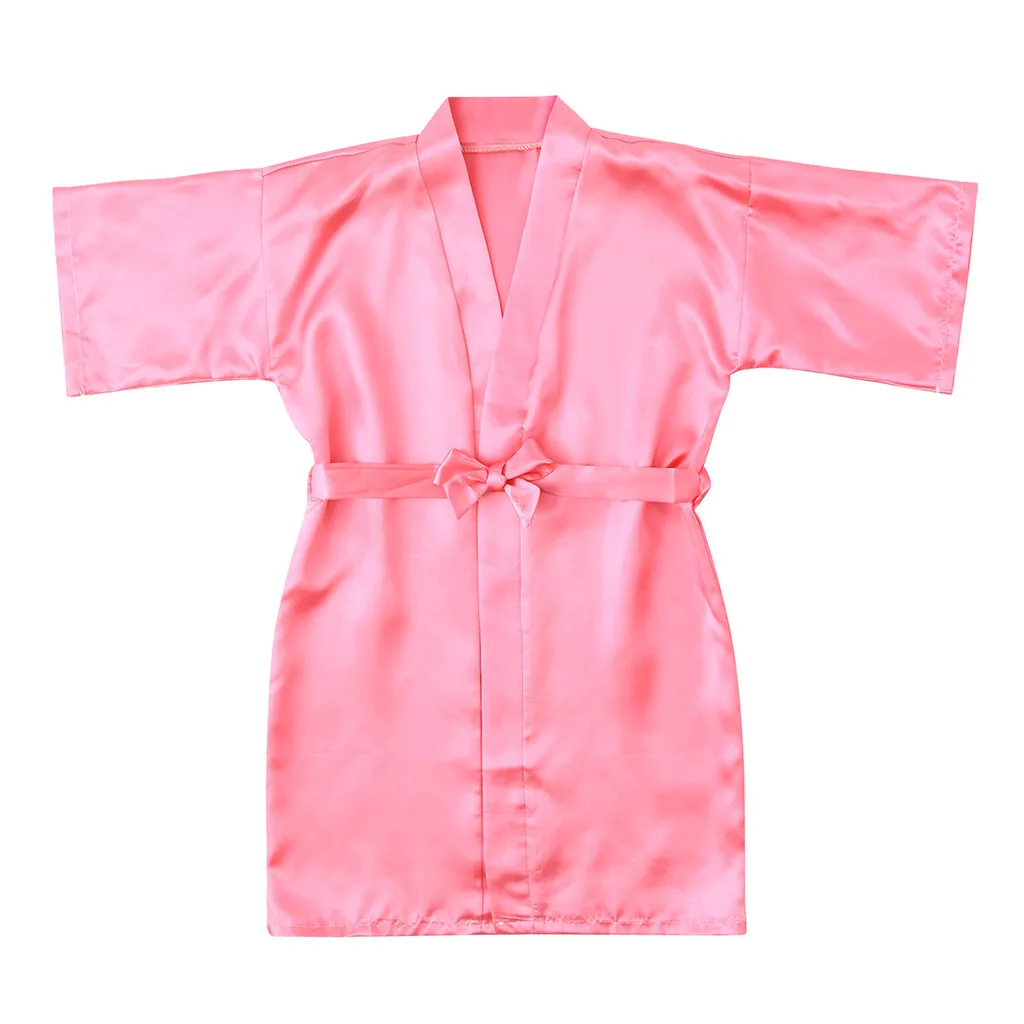 Casual Solid Infant Children Girls Summer Robes Toddler Baby Kids Girls Solid Silk Satin Kimono Robes Bathrobe Sleepwear Clothes - Цвет: Watermelon Red