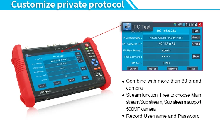 IPC9800 Серия 7 дюймовый тестер системы скрытого Видеонаблюдения Монитор IP тестер аналоговых камер wifi Onvif PTZ управление POE 12 В выход