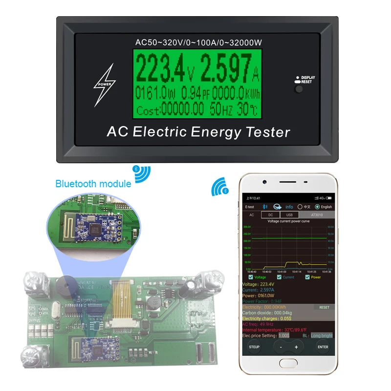 Indicador de voltaje Digital AC 50-320V, voltímetro de energía, amperímetro de corriente, amperios, vatímetro de voltios, detector para App