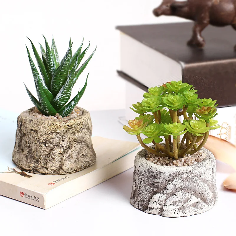 

Mini Succulent Plants Artificial Plant Bonsai Cement Pot Indoor and Outdoor Home Decoration Flowers Potted Creative Ornaments