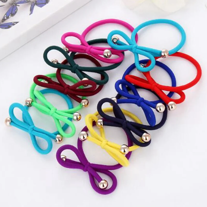

Bow knot, headwear handmade, bright beads hair ring good elastic hair rope, hair gum women