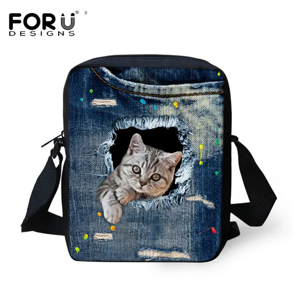 FORUDESIGNS/горячая распродажа, женские сумки-мессенджеры с 3D изображением животных, кошачья собака, голова, кросс-боди, забавные сумки для путешествий, женские маленькие сумки, женская сумка - Цвет: CA4914E