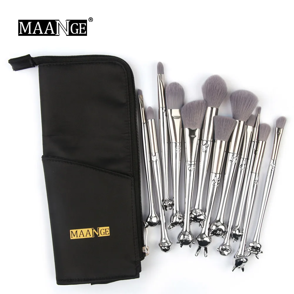Brush set with bag MAANGE 6/12 шт китайского зодиака набор кистей для макияжа пудра Кисть для растушевки теней для век милые Макияж Кисть для макияжа инструмент с коробкой - Handle Color: Brush set with bag