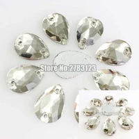 drop shape crystal clear white faltback sew on stones with two holesglass loose rhinestones diyclothing accessories