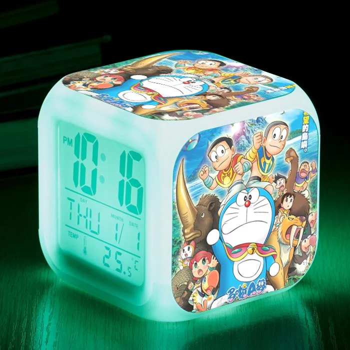 [Wanpy family] кашемировая Толстовка Doraemon, Будильник для детей, подарок на день рождения, прикроватные настольные часы, меняющие цвет, будильник - Цвет: Золотой
