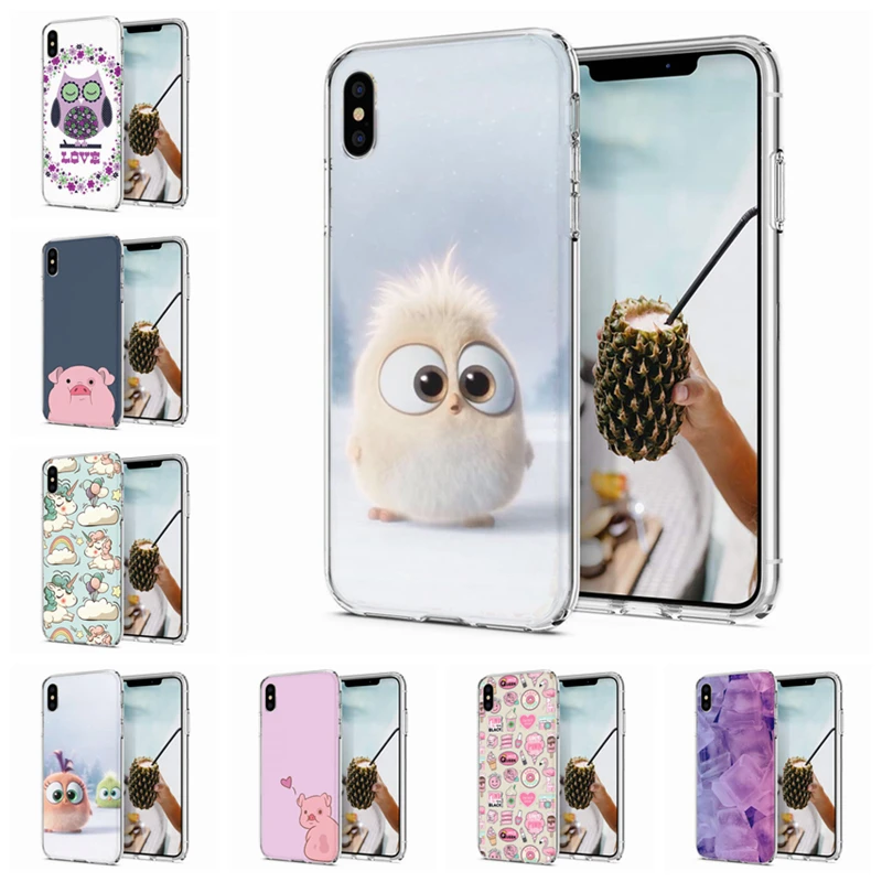 Мягкий чехол для iPhone X XS XR чехлы из ТПУ цветной поросенок единорог снег