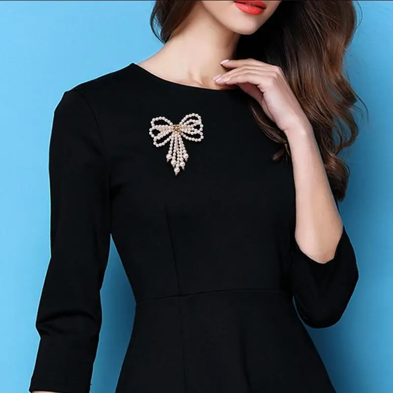 2019 hot sell trendy Style pins metal Imitation Pearl Big Bow Brooch for women Tassel Drop Brooches Wedding gift Accessorie | Украшения и