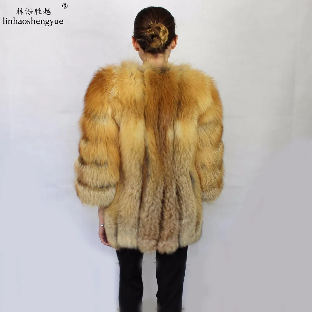Linhaoshengyue Fashion Winter Warm Real Fur Red Fox Women Coat Freeshipping | Женская одежда