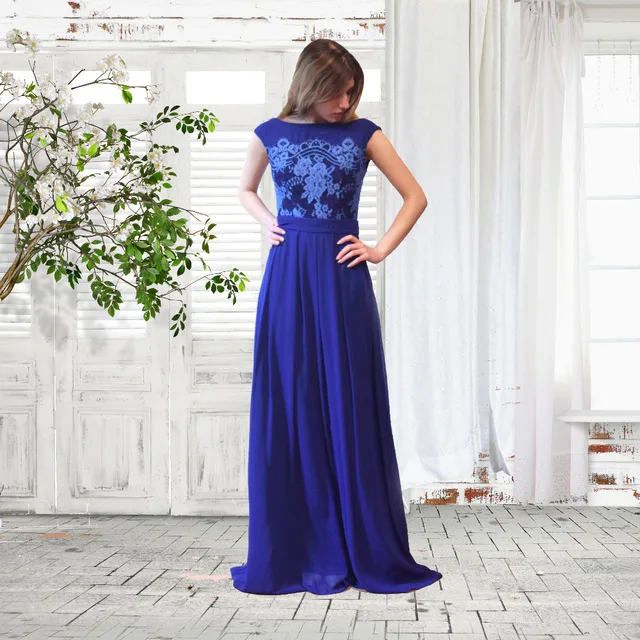 Dressv аппликация вечернее платье темно-Королевский синий вырез лодочкой без рукавов Длина до пола ТРАПЕЦИЕВИДНОЕ ПЛАТЬЕ женское официальное длинное вечернее платье