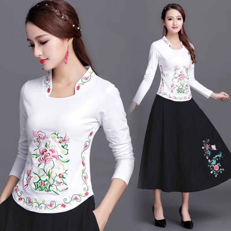 Традиционная китайская рубашка одежда для женщин вышивка 5XL Qipao элегантная блуза Винтаж Cheongsam топ размера плюс женская одежда