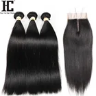 Пряди перуанских прямых волос с кружевной застежкой, 3 пряди перуанских волос с кружевной частью, человеческие волосы не Реми