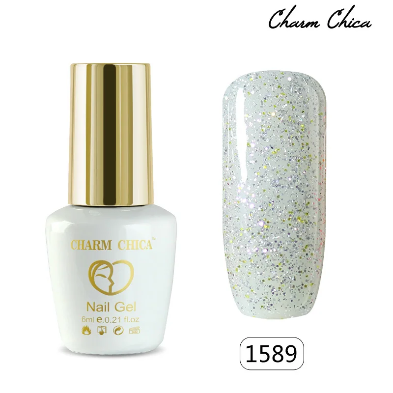Лак для ногтей CHARM CHICA зеленого и фиолетового цветов, гель, UV, 6мл, снимается без пятен, лак-лакер, искусство, вернис, полу-перманентный, 1439.
