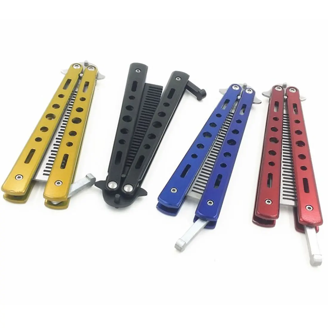 

New Stainless Steel Balisong Trainer Training Practice Butterfly Knife Comb Practice Butterfly Style Dull Blade Knife Tool
