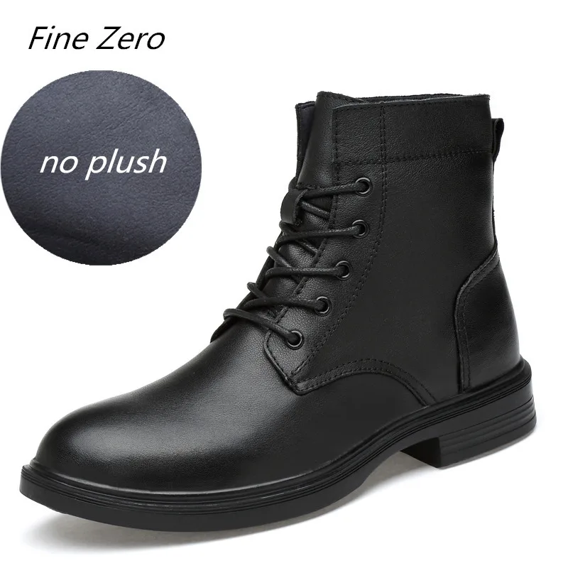 black-no plush New Fashion Men's Boots Genuine Leather Motocycle Boots Winter Warm Shoes Motorcycle Mens Ankle Boot Autumn Men Oxfords Shoes - Цвет: black-no plush