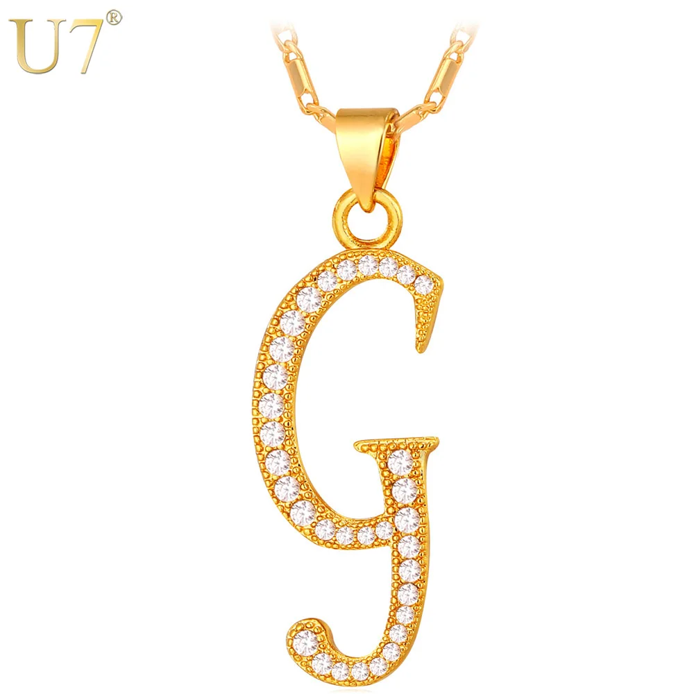 

U7 Customized Alphabet G Letter Pendant Charm Gold/Silver Color Valentines Gift For Women Zircon Necklace P700