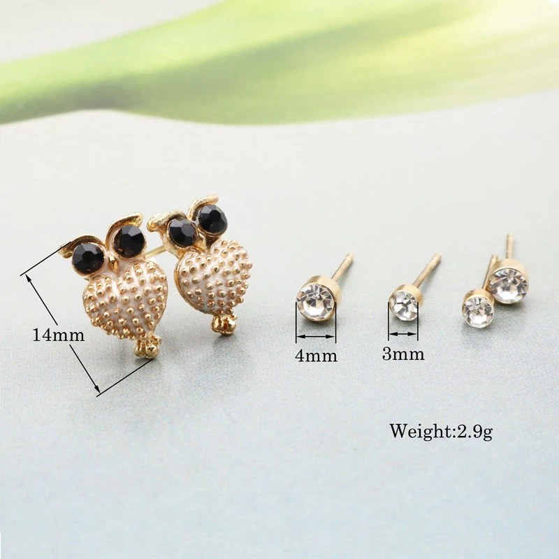 6 Colors Cute Owl Kolczyki For Women With 3 Pairs Minimalist Crystal Stud Earring Fashion Small Earrings 2018 Jewelry Femme Gift | Украшения