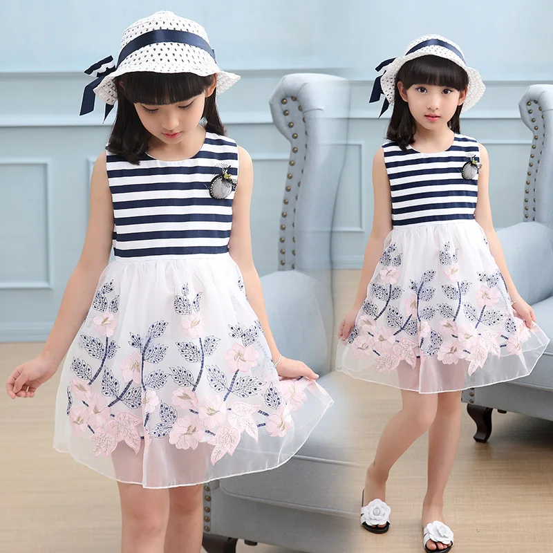 JMFFY Baby Girl Dress 2019 New Brand Floral Girls Summer Dresses Princess Kids For Clothing Sleeveless Striped Kid | Детская одежда и
