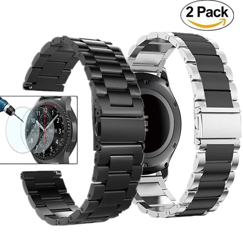 B 22 мм ремешки из нержавеющей стали для samsung Galaxy Watch 46 мм gear S3 Band 2 шт металлический ремешок с защитой экрана - Цвет ремешка: B