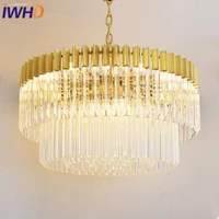 iwhd luxury crystal led pendant lights round modern simple crystal hanglamp creative fxitures home lighting luminaire suspendu