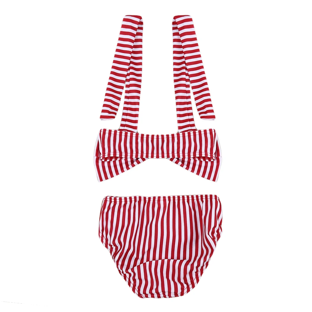 2018 New Style Kids Swimwear 1-6Y Girls Two Pieces Striped Bow Child Swimsuit Children Bikini Baby Girl Halter Swim Suits | Мать и