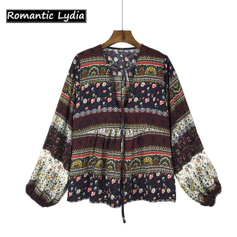 Женская блузка с рукавом фонариком Boho Летняя Повседневная большого размера