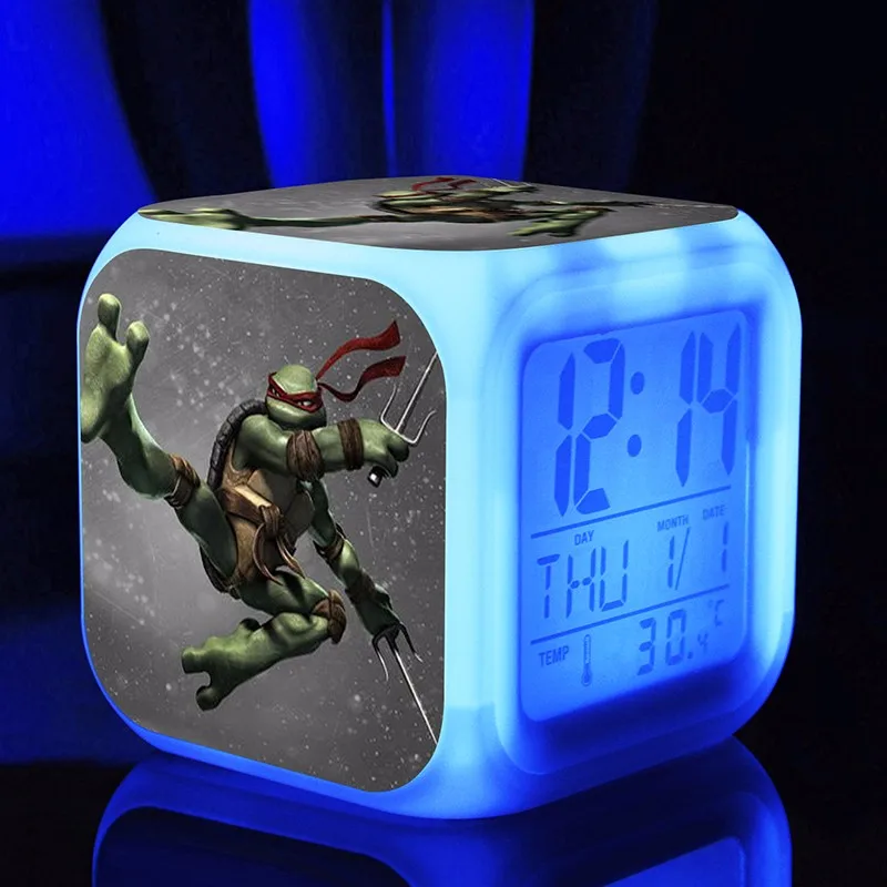 Красный 3d анимация Черепашки-ниндзя будильники, изменение цвета TMNT будильники для детей игрушки многофункциональные будильники - Цвет: Красный