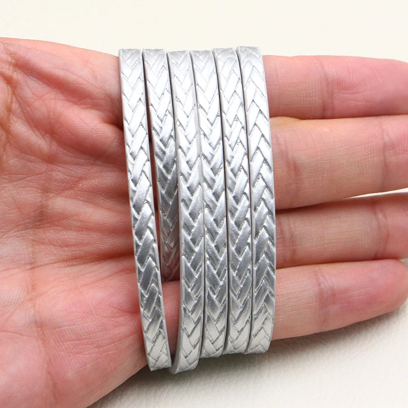 Silver XCHARMS 5 мм плоский шнур из искусственной кожи плетеная веревка Diy Ювелирные изделия фурнитура аксессуары модные материалы для изготовления ювелирных изделий для браслетов - Цвет: Silver