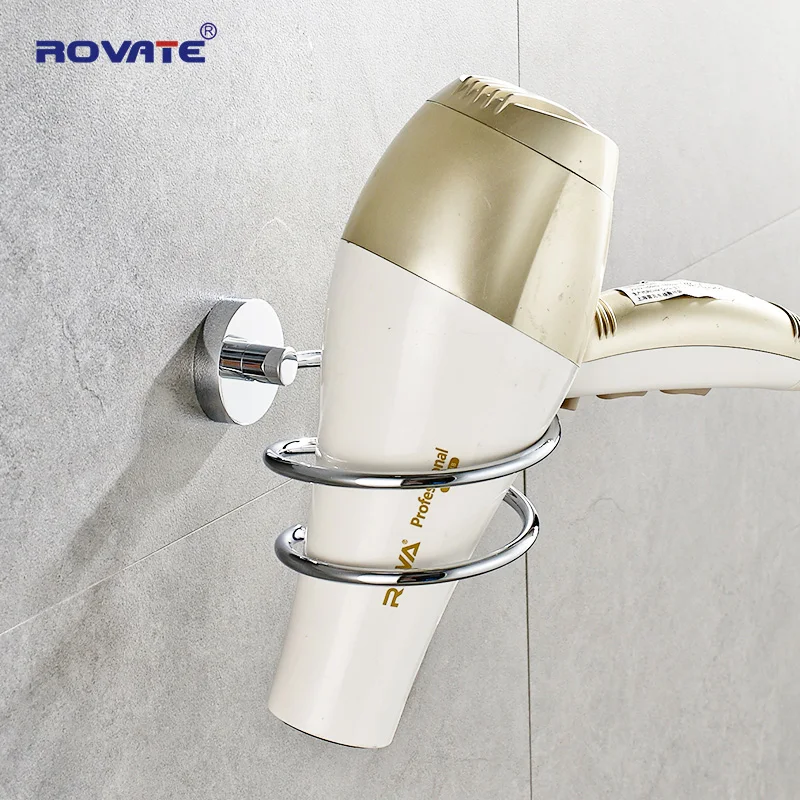 

ROVATE Bathroom Hair Dryer Holder Stainless Steel Wall Mounted Shelving Shelf Chrome Hairdryer Holder Accessories