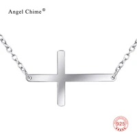 horizontal sideways cross pendants necklaces 100 real pure 925 sterling silver necklace fashion jewelry collares mujer