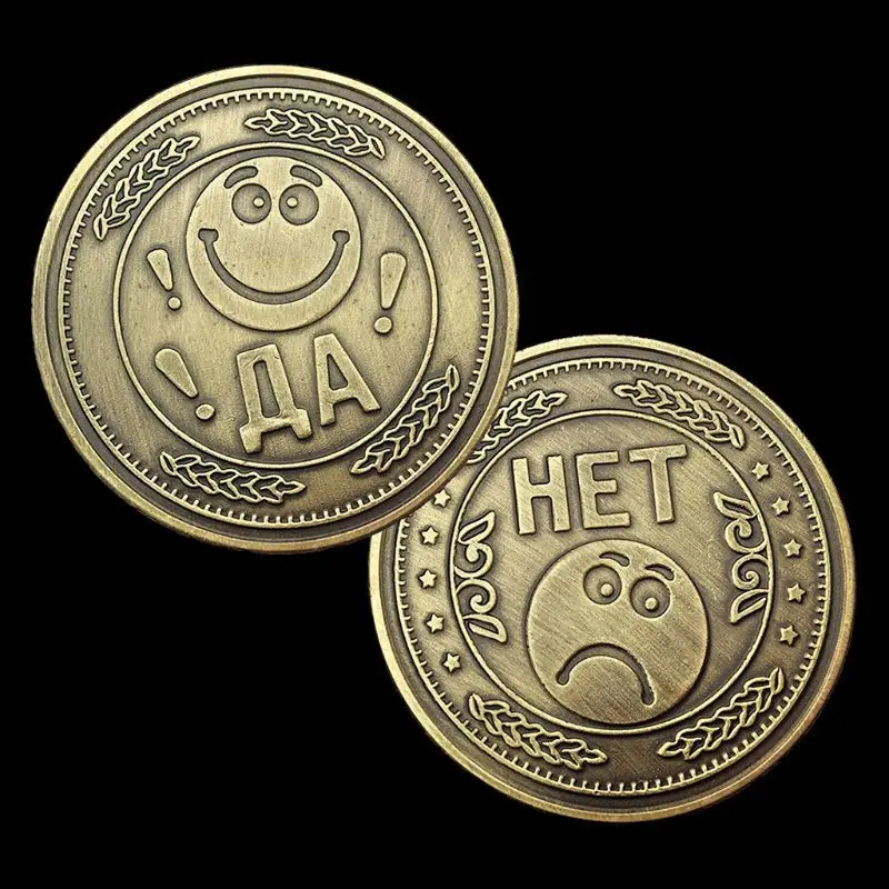 

Happy Sad Face Lucky Coin Make Decision Commemorative Coins Badge Double Sided Embossed Plating Collection New Year Gift