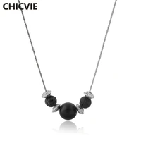 hot sale silver fashionable clip beads chain necklace three lava stone beads choker charm statement bohemian necklaces