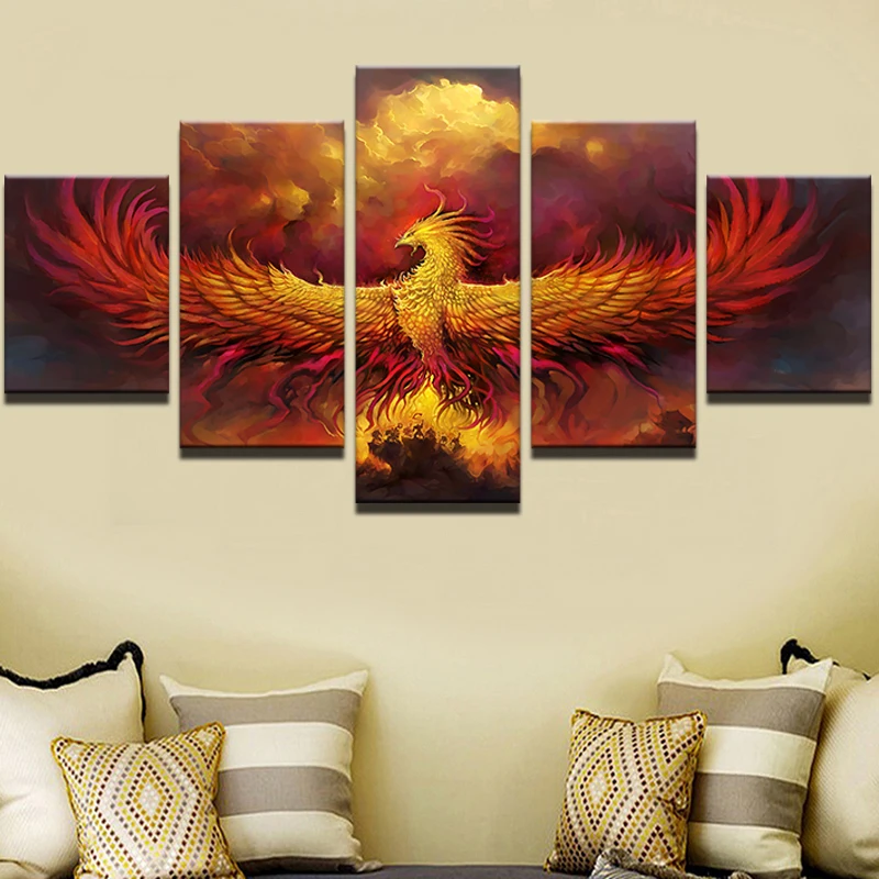 

Artryst HD Poster Canvas Home Decor Modular Picture 5 Pieces Oil Painting Fire Phoenix Framework Wall Art Prints For LivingRoom