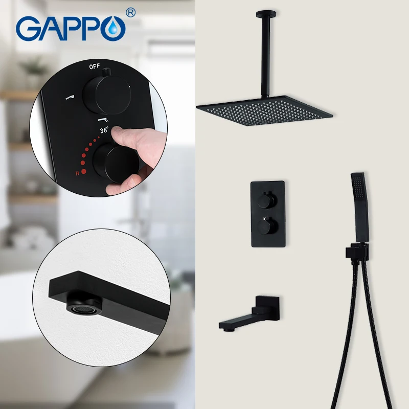GAPPO смеситель для душа черный Термостатический ванной комнаты набор с водопадом
