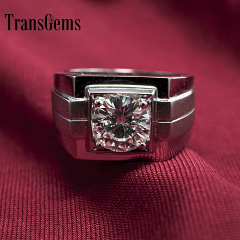 Мужское обручальное кольцо Transgems классическое из белого золота 14 к 585 пробы 1