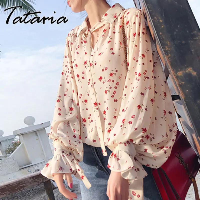Tataria Autumn 2020 New Women Blouse and Tops Floral Print Casual Shirts Long Sleeve Turn-down Collar | Женская одежда