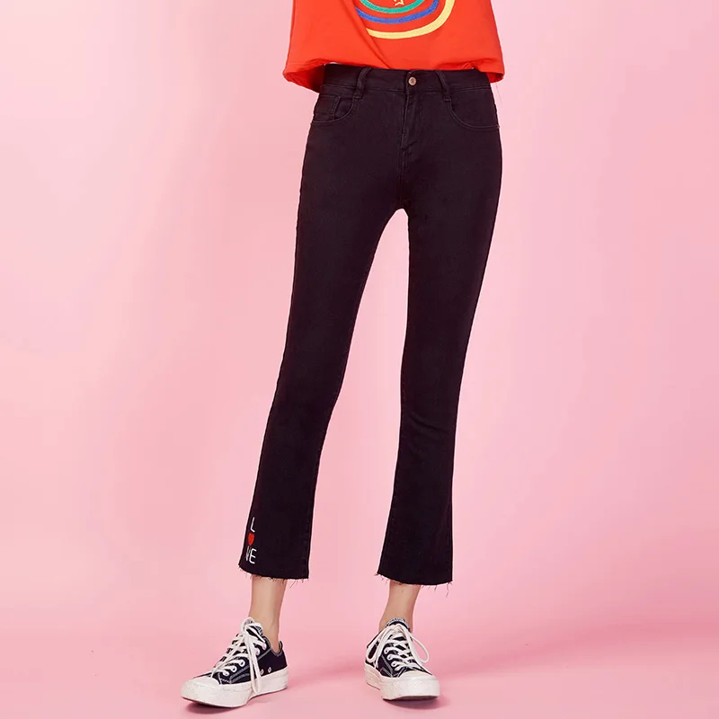 LEIJIJEANS 2019 весенние Стрейчевые черные джинсы с вышивкой размера плюс средняя талия