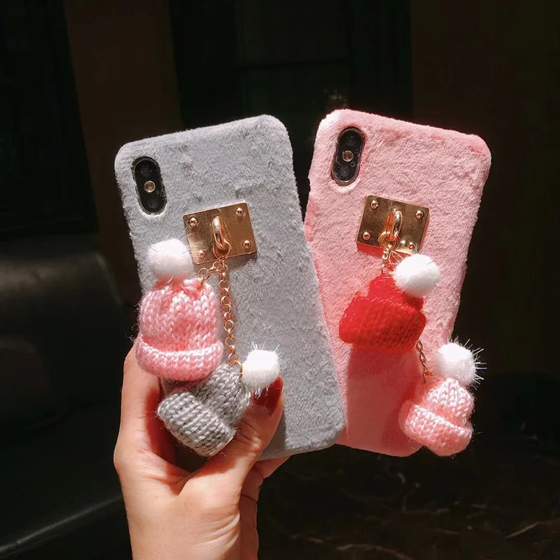 Мода ручной Плюшевые Hat Коке для iPhone xs max xr Рождество чехол 8 7 6 S плюс крышка DIY капа