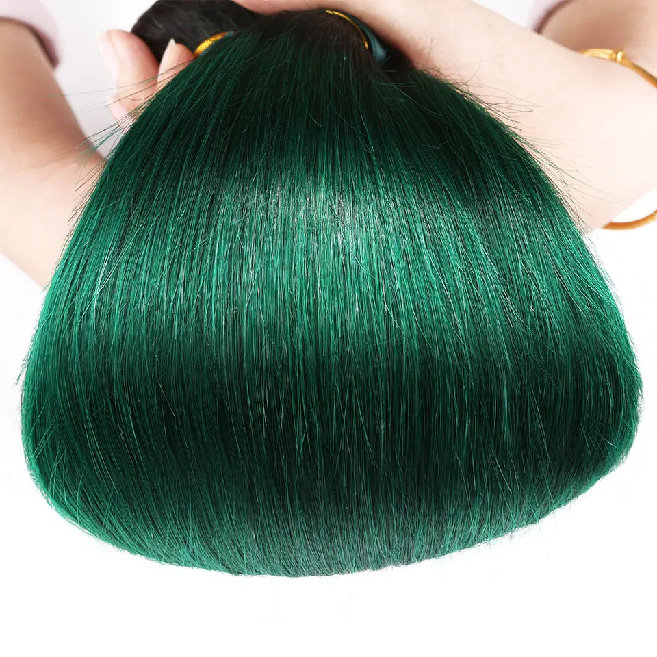Green Bundles With Closure Straight Brazilian Hair Weave Ombre 3Pcs Non Remy For Black Women Beauty Plus | Шиньоны и парики