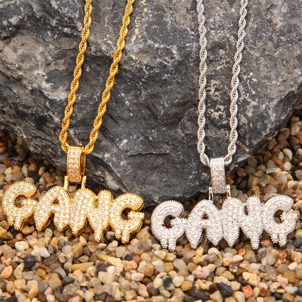 UWIN банда капельного пузыря буквы кулон AAA CZ Bling Iced Out микро проложили хип хоп ожерелье мужские хип-хоп ювелирные изделия