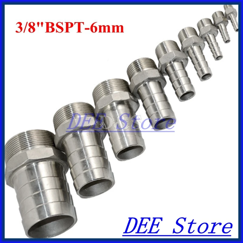 

3PCS 3/8"BSPT Male Thread Pipe Fittings x 6 MM Barb Hose Tail Connector Stainless Steel SS304 HIGH QUALITY