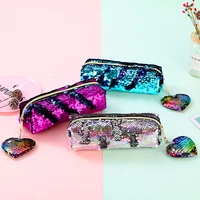new reversible sequin pencil case for girls hairball pencil case bag kawaii school supplies cute pencil box pen pouch stationery