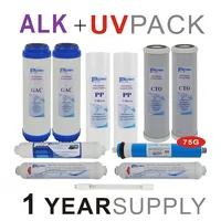 1 Year Supply Alkaline Ultraviolet Reverse Osmosis System Replacement Filter Set -11 Filters with UV Bulb and 75 GPD RO Membrane