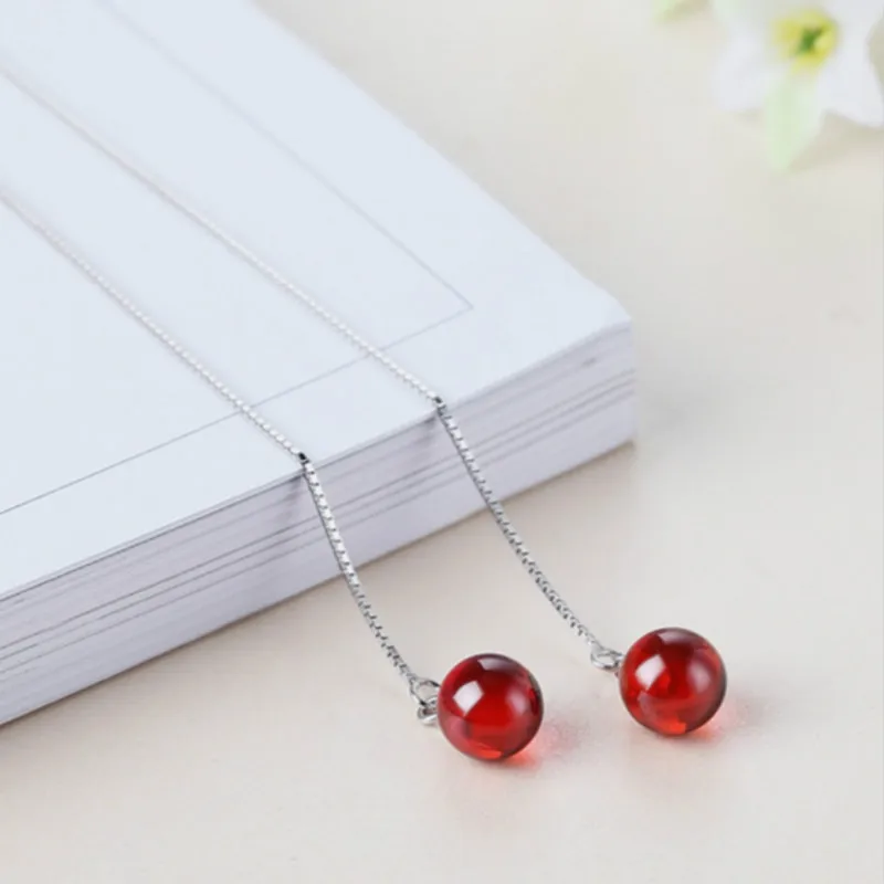 Висячие серьги подвески с длинным гранатом в виде листьев для женщин 925 пробы