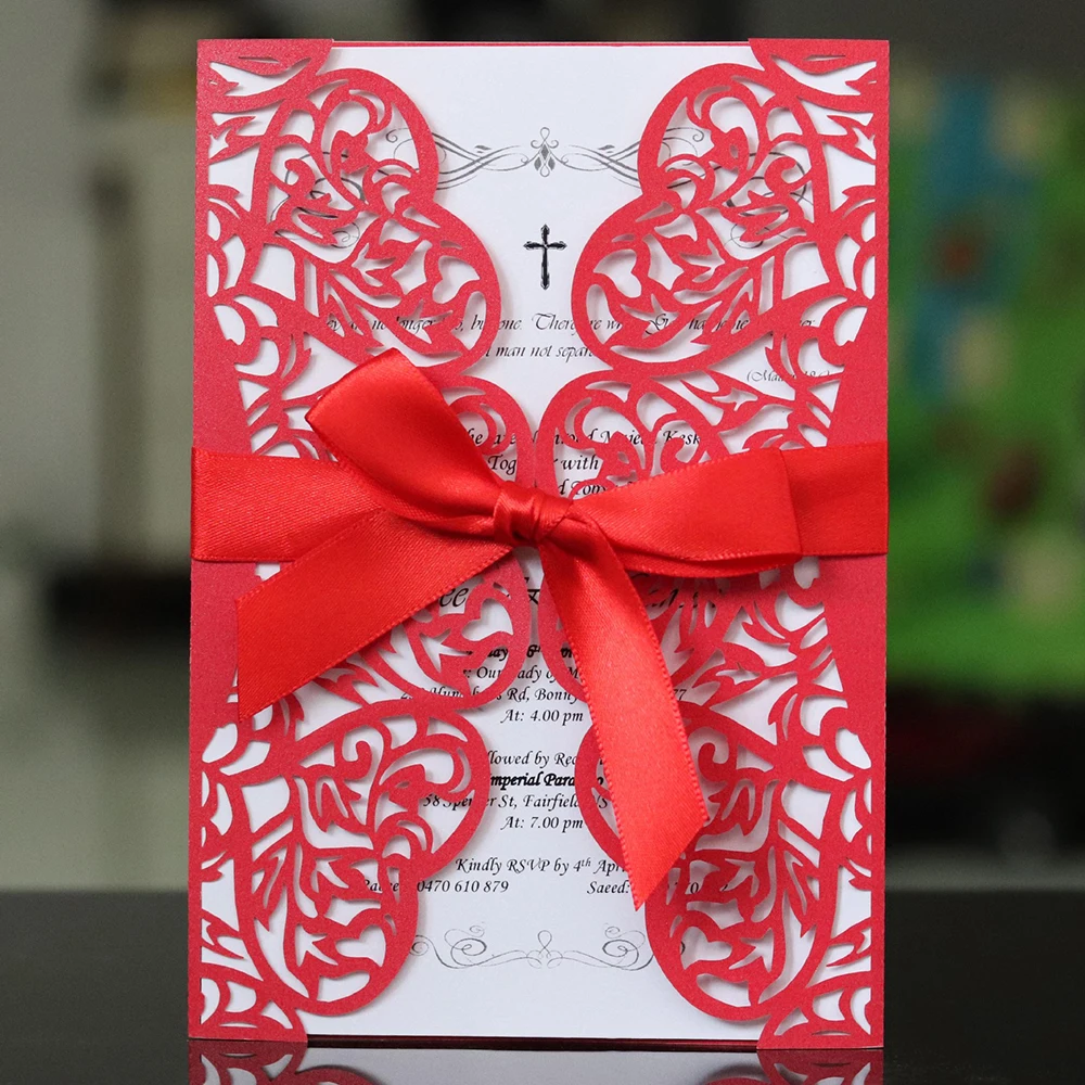 10Pcs/set Hollow Wedding Invitations Card Elegant Engagement Invitation Ribbon Without Envelope Seals | Дом и сад