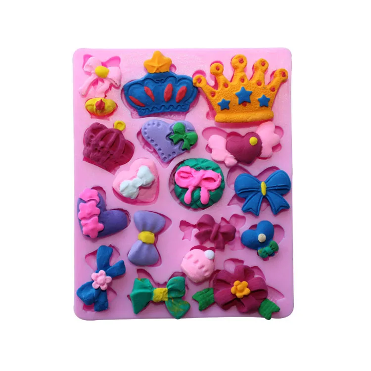 Силиконовая форма в форме различных корон и бантов 3D для помадки кружевная